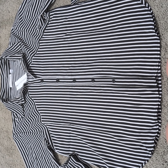 NWT Notations Black And White Striped Long Sleeve Button Down Blouse Size Large - Picture 8 of 12